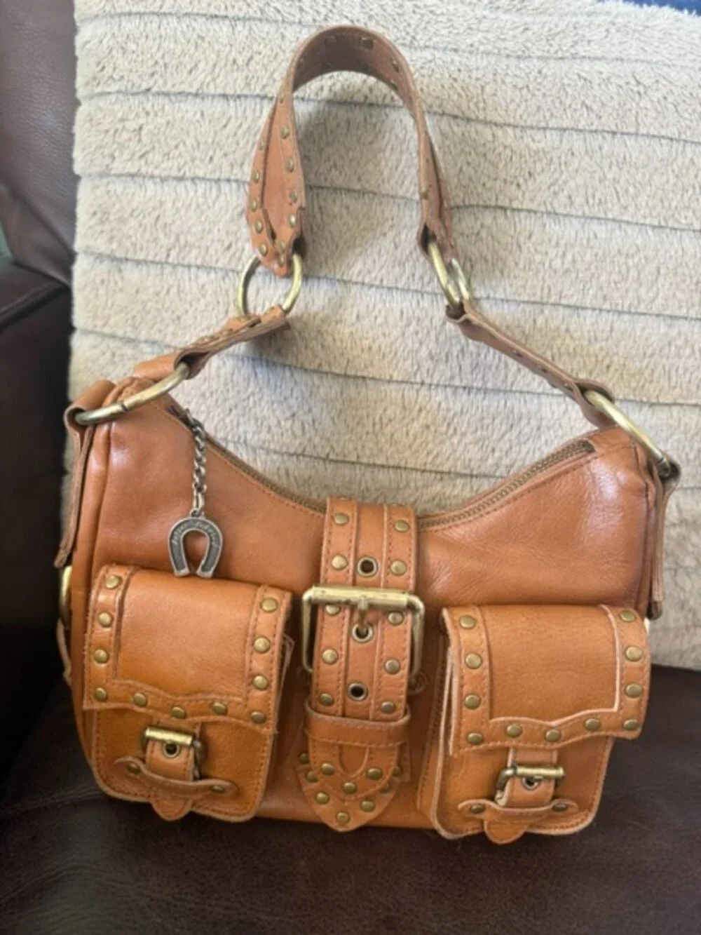 Vintage Betsey Johnson Y2K Genuine Leather Studded Cargo Pocket Shoulder soho